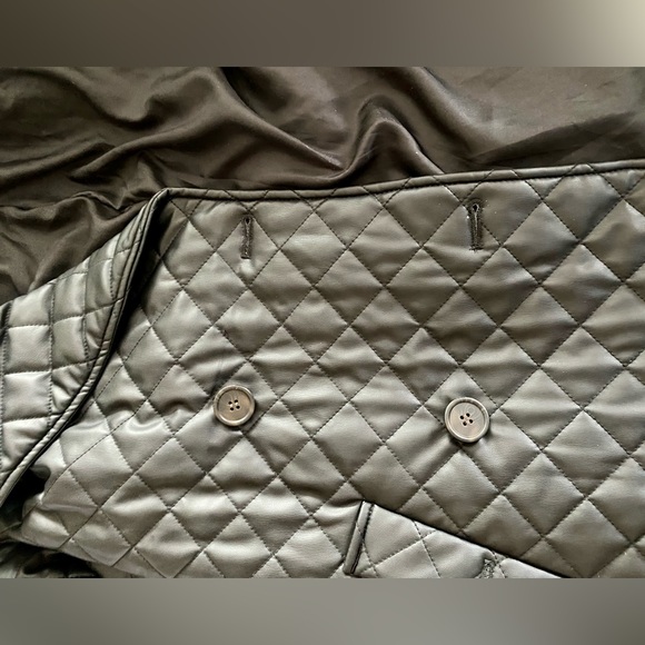 Size M black 100% polyester Avec Les Filles quilted trench coat, double breasted - Picture 8 of 12